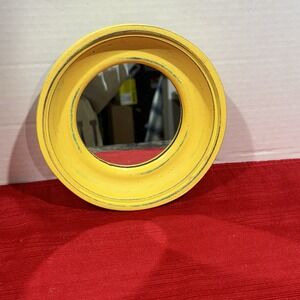 Vintage Yellow Accent Design Wall Mirror Round Circle 6 1/2" Inch